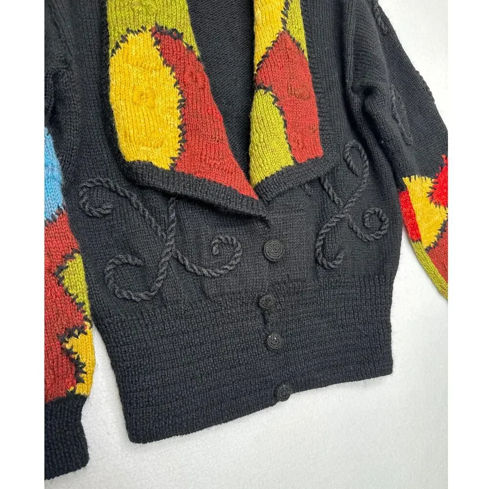 1990s Roberta Frost Hand Knit Wool Cardigan Uruguay Oversized Small